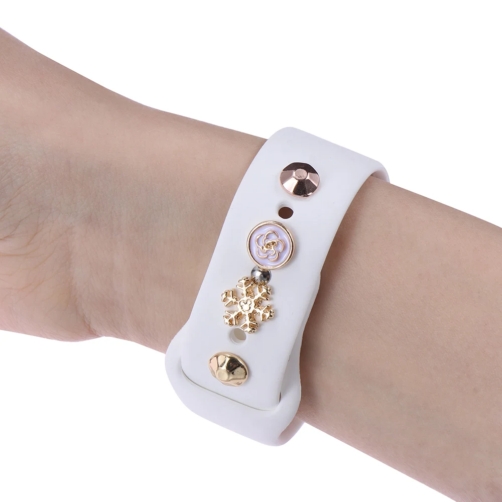 

Silicone Strap Diamond Decorative Ring Nail For Apple Watch Band Charms Metal Creativity Flower Rivet Accessories For iwatch
