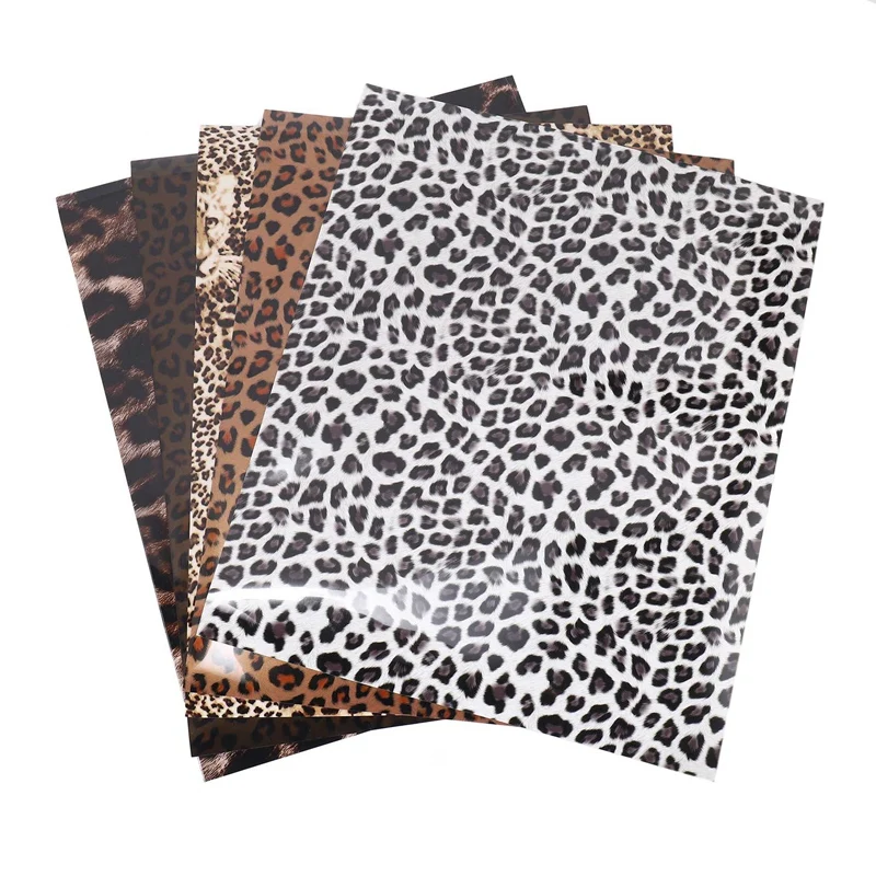 

5Pc Heat Transfer Vinyl Bundle 12 X 10 Inches Print Leopard HTV Vinyl Craft Film Garment Clothing For T-Shirt Decoration