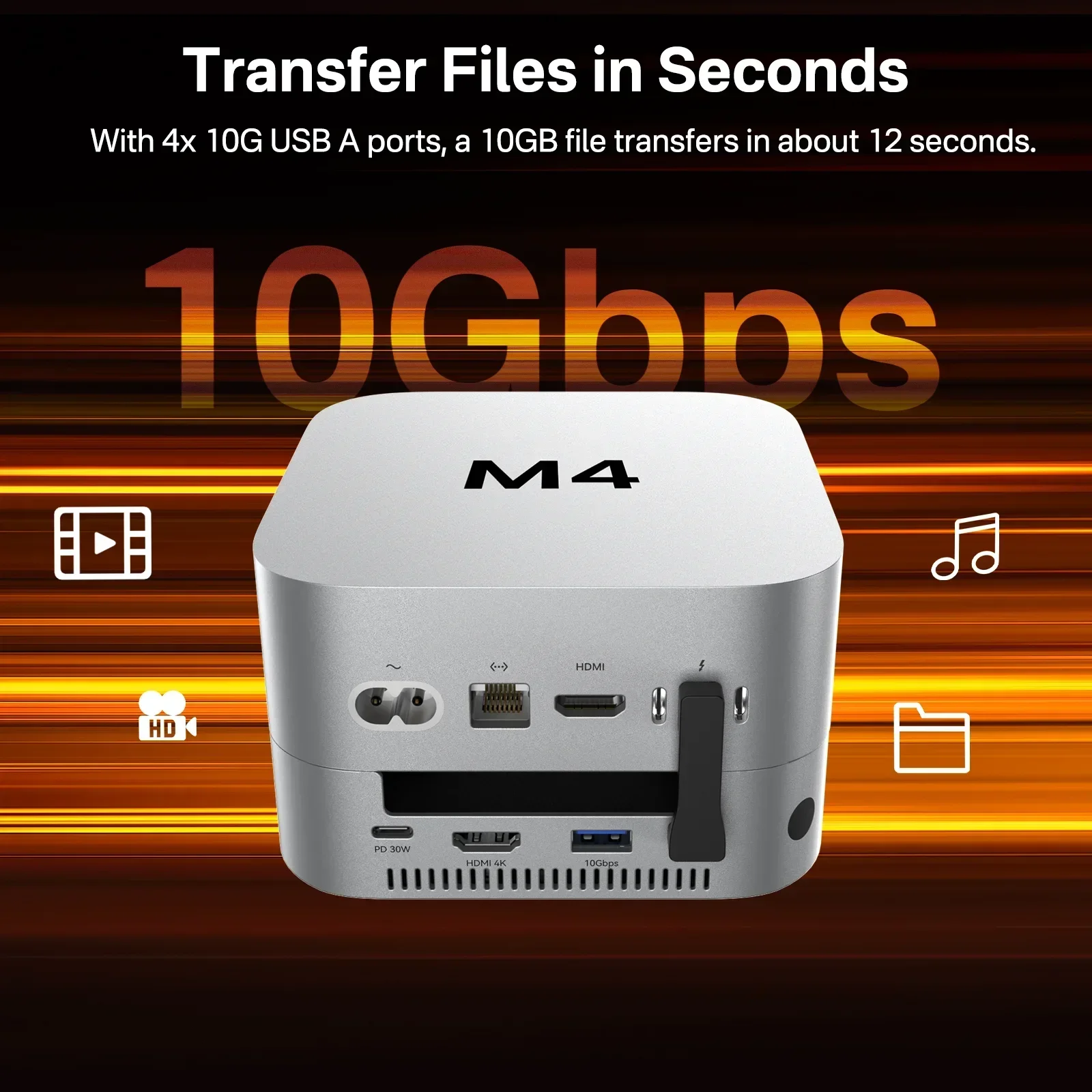 Фото Док-станция Acasis 10 Гбит/с USB-C и двойной слот M.2 NVMe SSD 16 ТБ HDMI SD/TF 3.0 PD30W для Mac Mini M4/M4 Pro с охлаждающим вентилятором №3