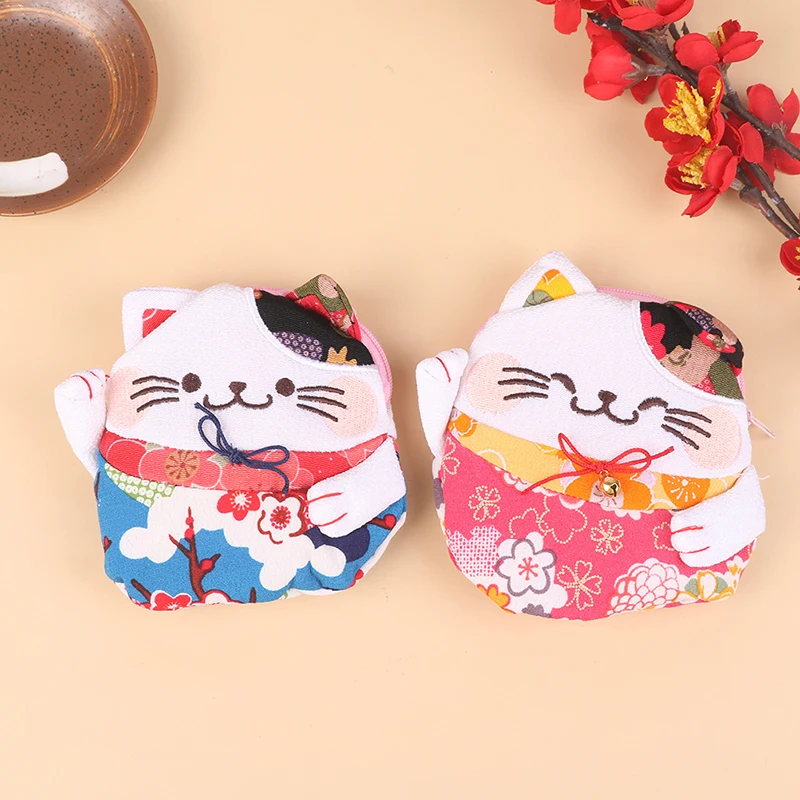 

12.0*12.5*2.0cm Lucky Cat Cloth Cat-Shaped Coin Purse Key Case Lovely Pocket Cloth Handbag Storage Bag Earphone Bag Coin Bag