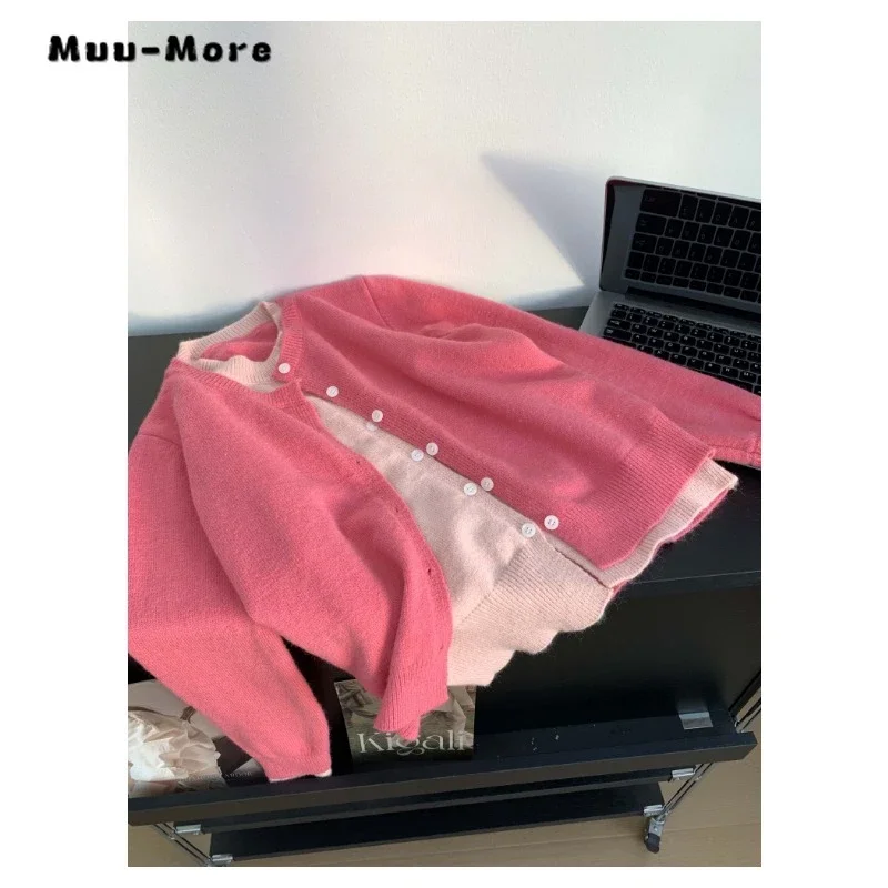 Повседневные красивые вязаные кардиганы с круглым вырезом и длинными рукавами