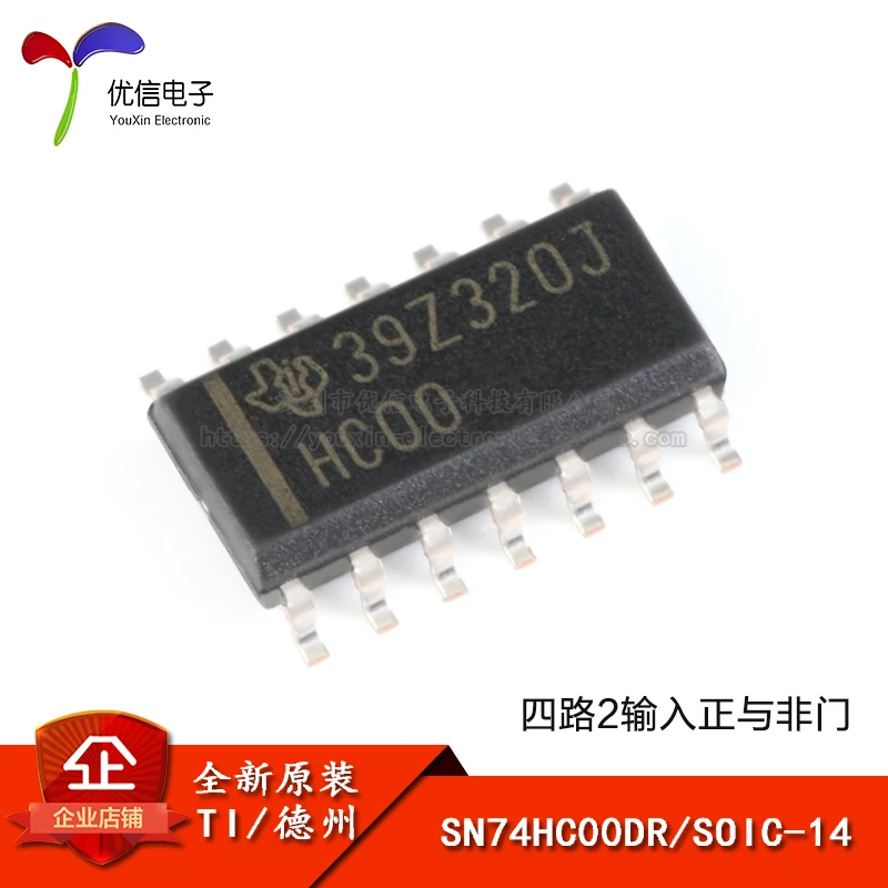 

Genuine SN74HC00DR SOIC-14 quad-channel 2-input NAND gate SMD logic chip