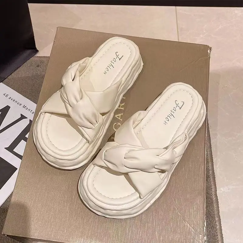 Fairy Style Muffin Thick Sole Cross Slippers France Fashion Summer Women's Beach Shoes Girl Casual Commuter Sandal