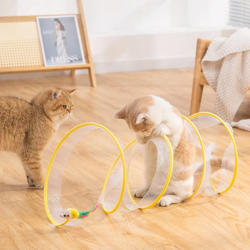 

Cat Pets Toys Foldable Cat Tunnel with Balls Simulation Mouse Funny Cat Stick Mouse Supplies Kitten Play Accessories Indoor Tube