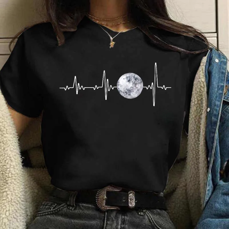 

Женская черная футболка New Moon, Женская Повседневная футболка с круглым вырезом и принтом лунного затмения