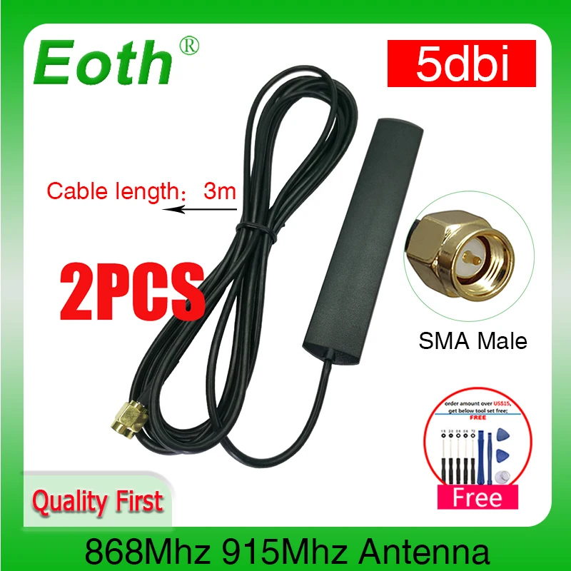 2pcs Eoth GSM antenna 868mhz 915mhza SMA Male connector 5dbi 868 mhz 915 IOT antena strip patch antenne Aerial 3 meters Cable