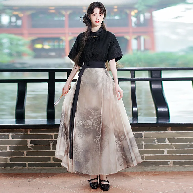 Китайская юбка YOUDEYISI на одной пуговице с воротником-стойкой и короткими рукавами