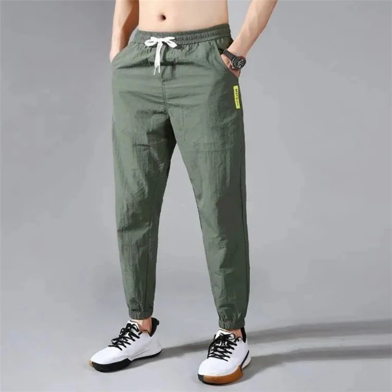 

2022 Summer Men Pants Sports Outdoor Casual Trousers Solid Color Elastic Waist Lightweight Comfortable Male Long Pants