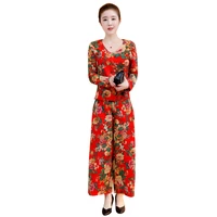 summer womens floral print two pieces suits long sleeve linen cotton blouse loose wide leg pants casual clothing sets