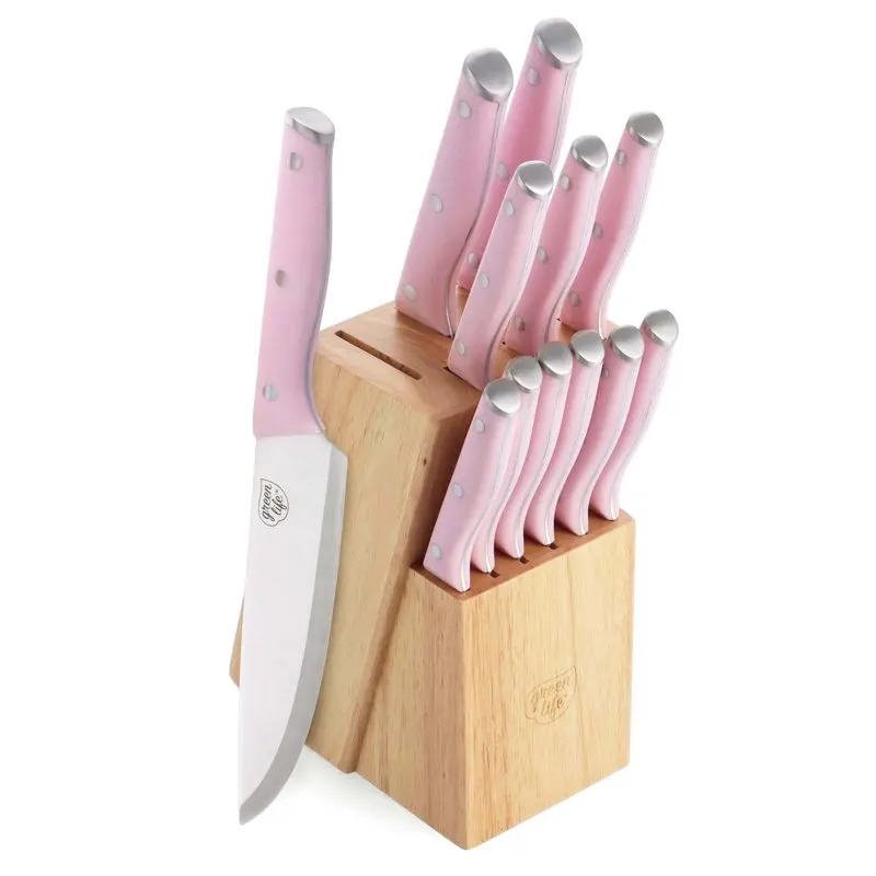 

Набор ножей из нержавеющей стали, 13 предметов с блоком ножей, розовые кухонные ножи, набор поварских ножей, набор для шеф-повара, нож для резки овощей
