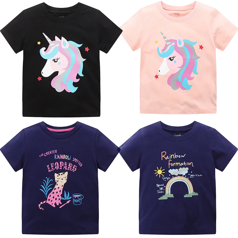 

2023 Summer Baby Girl Unicorn T Shirts For 2-8Years Kids Cotton Tops Tees Clothes Children Short Sleeves T-shirts Casual Shirts