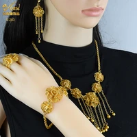 fashion ethiopia dubai jewelry gold plated necklac bracelet earring set party wedding chokers sets for women indian jewelry gift