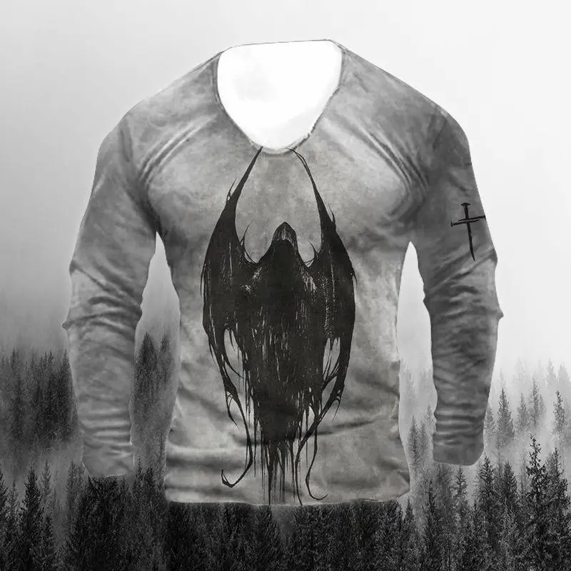 

Men's T Shirts Clothing 3D Vintage Cross Print T-Shirts Spring Autumn Full Sleeve Hip Hop O Neck Oversized Tshirts Hot Sale Tops