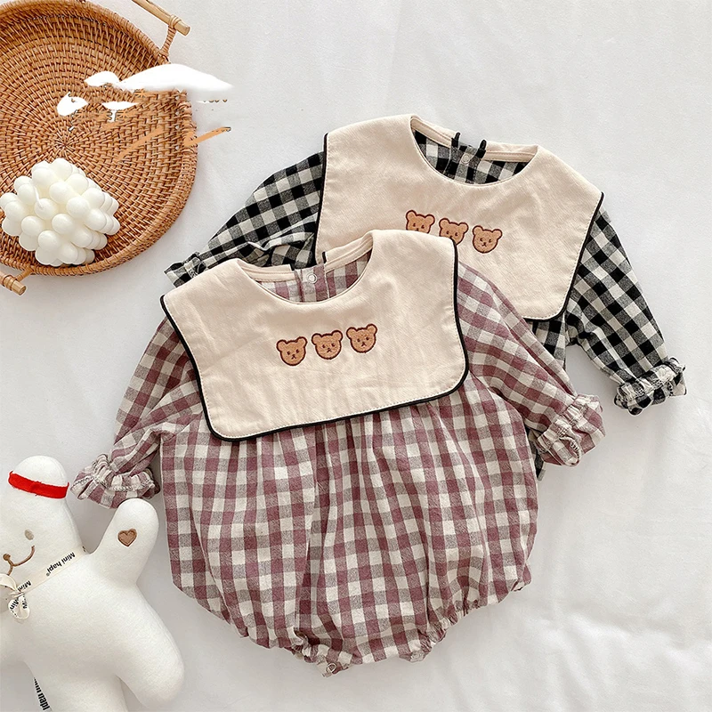 

Summer Clothes Rompers Infant Korean Climbing Clothes Kids Child Overalls Autumn New Sweet Cute Little Bear Round Neck Girl