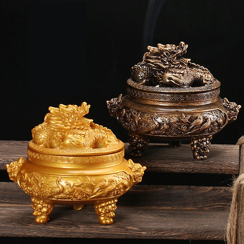 

Retro aromatherapy furnace tower incense burner dragon and phoenix incense burner Brass carved Chinese Dragon Incense Burner