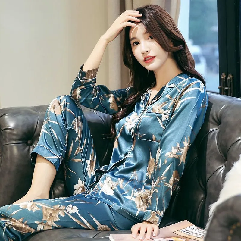 Весенне-осенняя Пижама с V-образным вырезом женская летняя тонкая одежда для сна