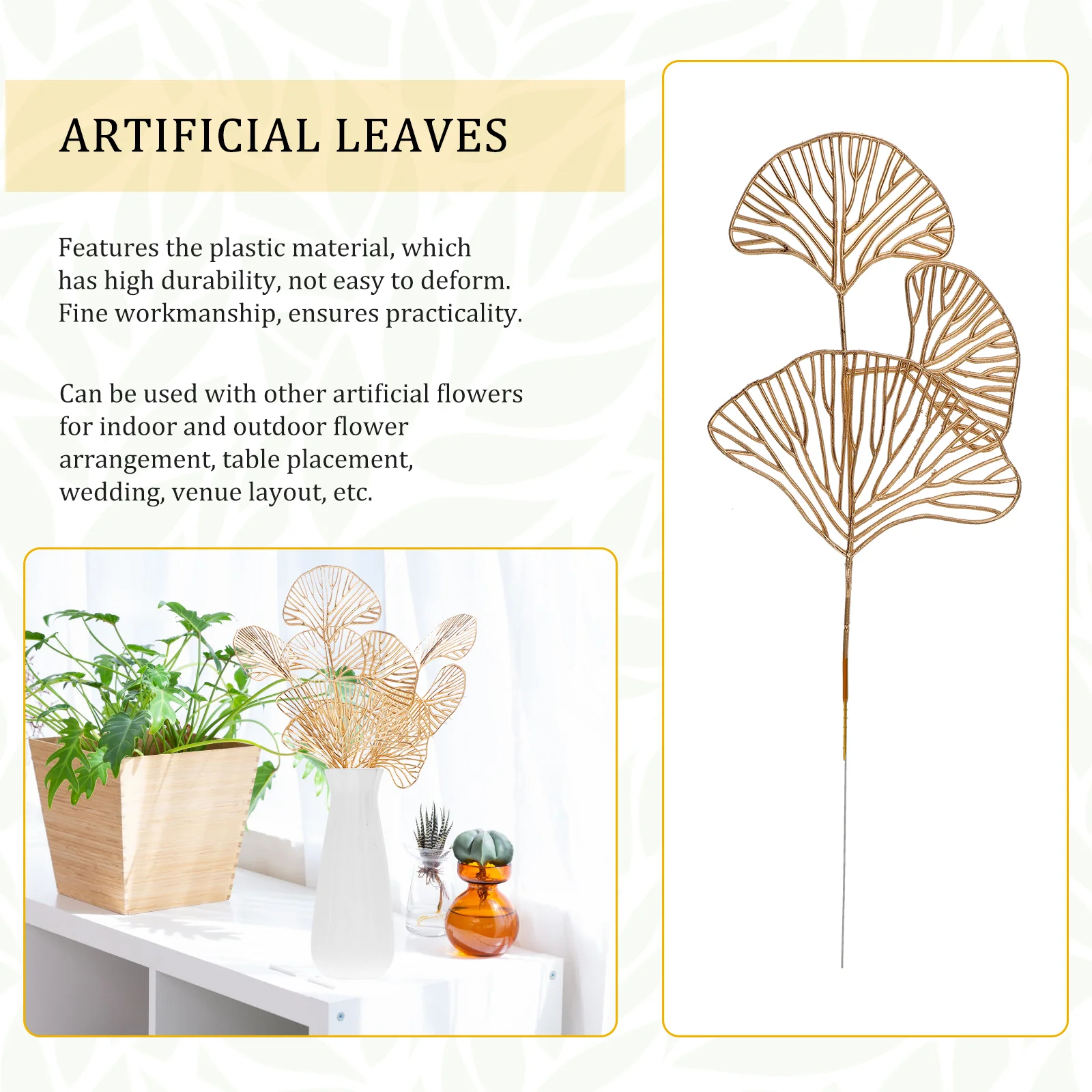 Декор для растений искусственный абрикосовый лист имитация золотых лопастей