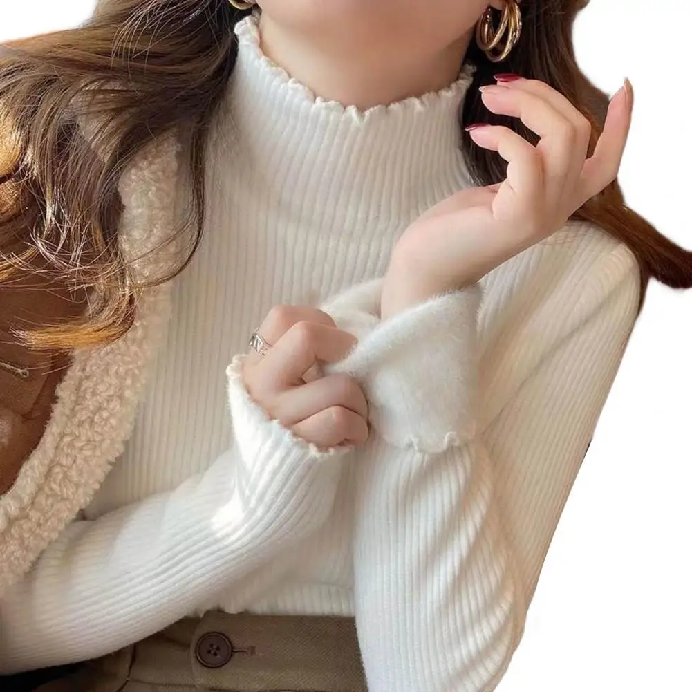 

Women Winter Top Pullover Soft Cold-proof Half High Collar Plush Neck Protection Spring Blouse Garment