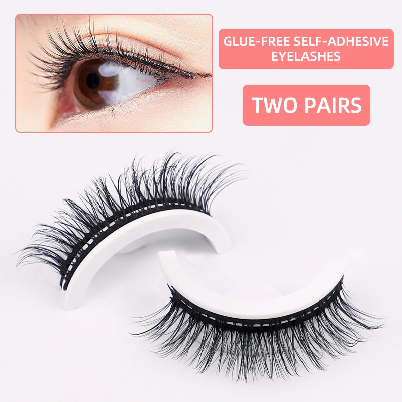 

Reusable Self-adhesive Eyelashes Glue-Free Natural Curly Fake Lashes 2 Pairs 3 Seconds To Wear Lashes Extension False Eyelashes