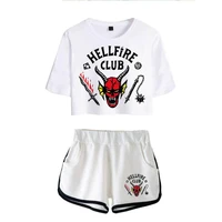 set woman 2 pieces summer hellfire club stranger things 4 sexy crop tops shorts suit fashion casual cotton womens outfits sets