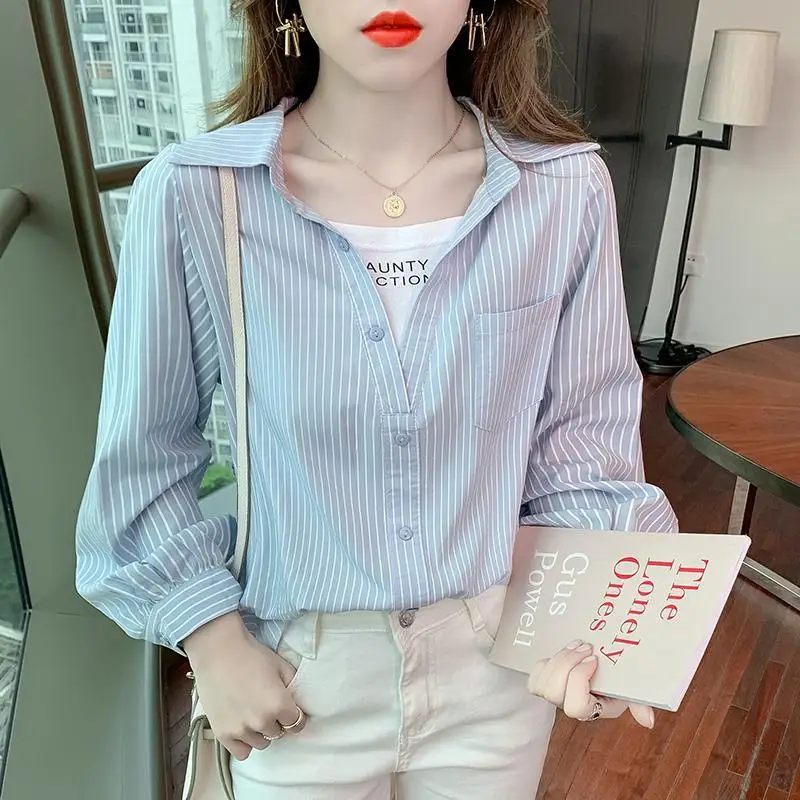 Loose Striped Thin Spring Summer Simplicity Button Blouses Elegant Fashion 2023 Women's Clothing Turn-down Collar Comfortable