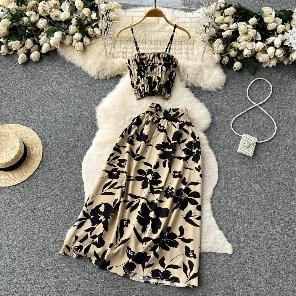 Женский Винтажный Богемный Комплект Пляжного Платья Летний С Цветочным Принтом