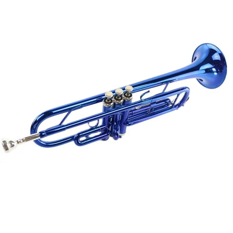 

Высококачественный инструмент Bb B-плоская труба с твердым искусственным светом, мундштук, ткань и перчатки, синий