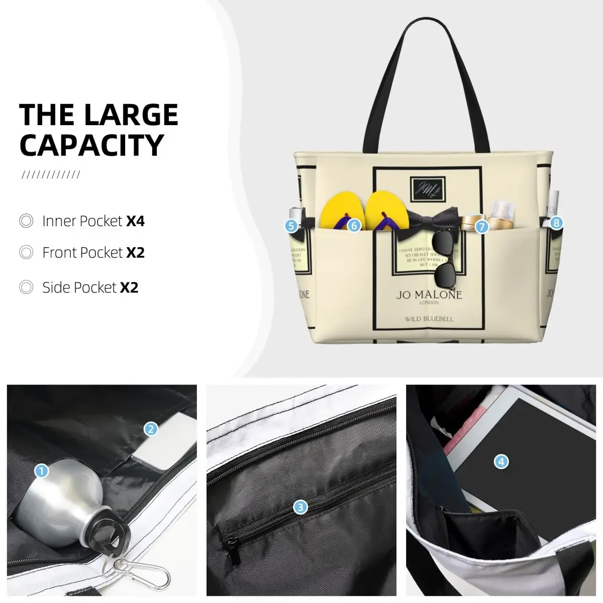 Фото Сумка-тоут Jo Malone Beach Tote Bag, спортивная сумка для спортзала и йоги, большая сумка-тоут, женская дорожная сумка, сумка для фитнеса №3