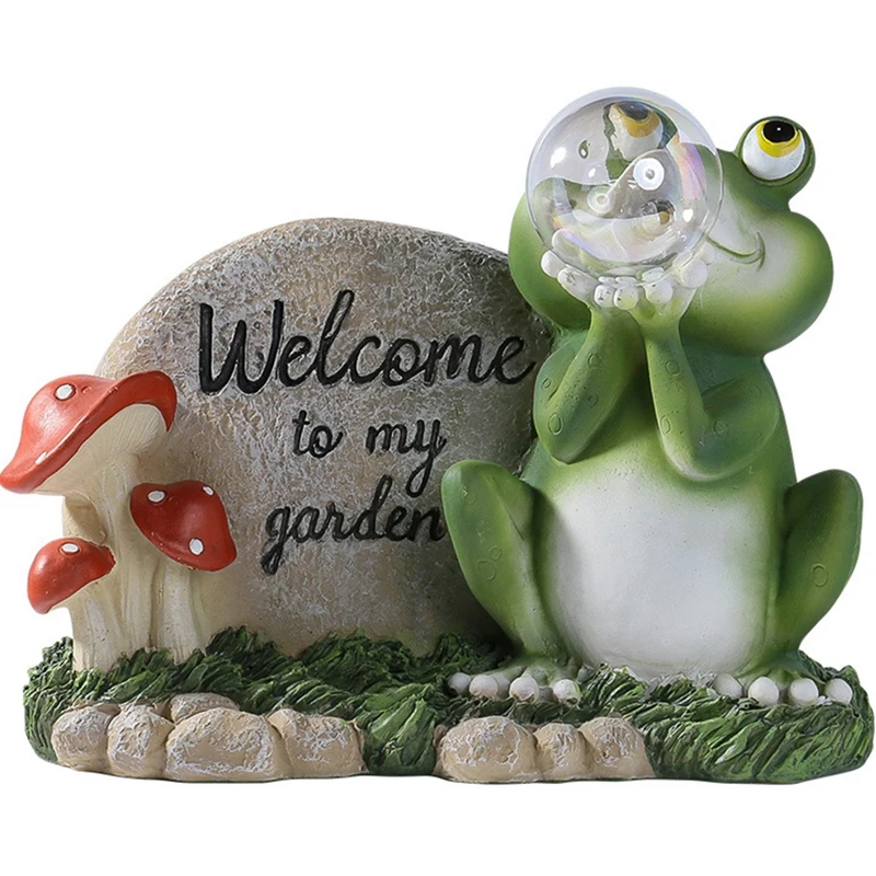 

Frog Garden Statue - Outdoor Welcome Sign Frog Bubble Decoration With Solar LED Light For Garden Lawn Decoration