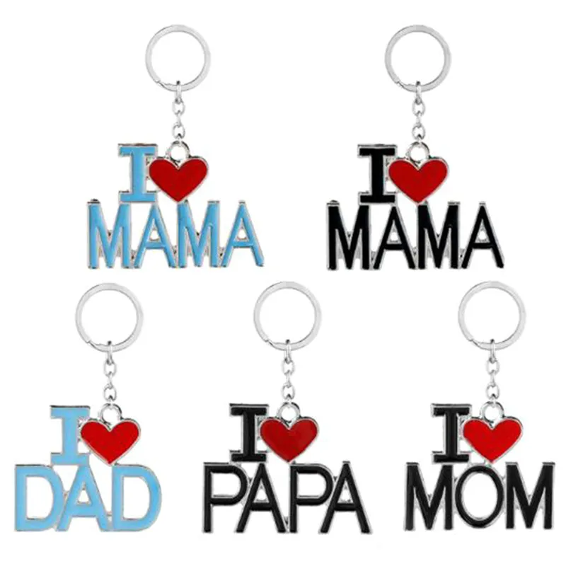 

1PC 2021 New Fashion Letter I Love Mom/Dad I Love Mama/Papa Enamel Pendant Keychains Keyrings For Mother Father Gift Xmas Gift