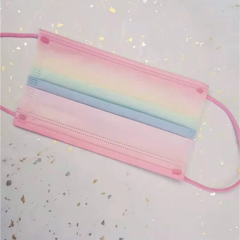 

10pcs Adult Disposable Gradient Printed Face Mouth Mask Cute Cartoon Rainbow 3-Layer Protective Anti Dust Mascarillas Masque