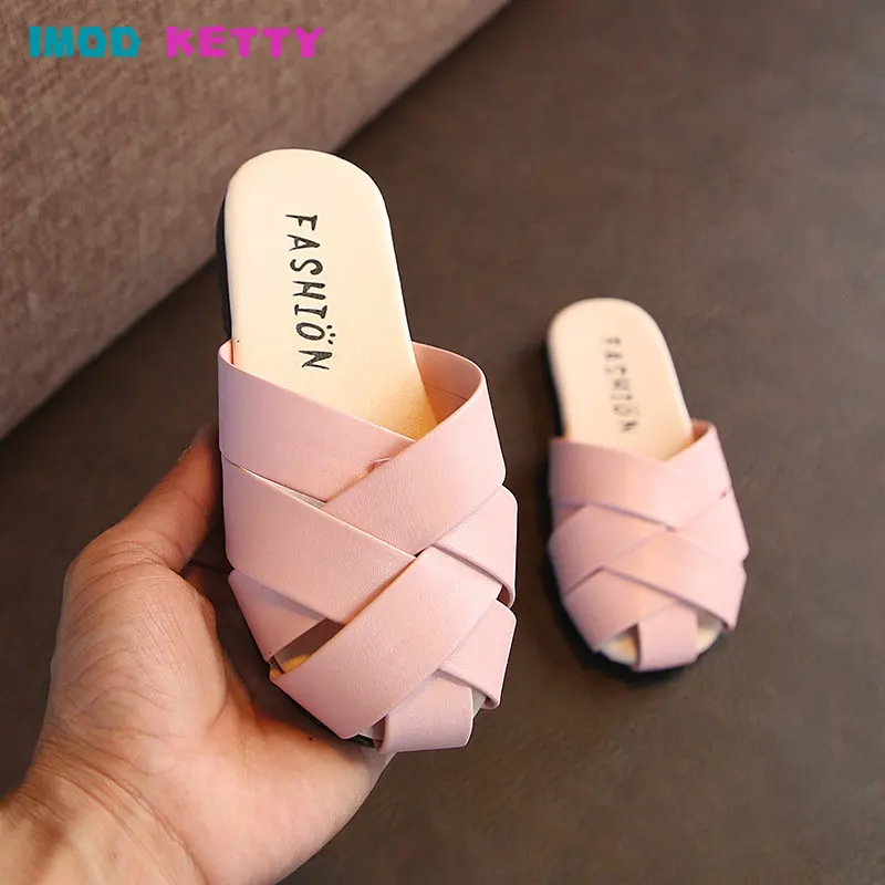 

Children Beach Slippers 2023 Summer Korean Edition Braided Peep Toe Simple Style Girl's Sliders Breathable Casual Flat Sandals