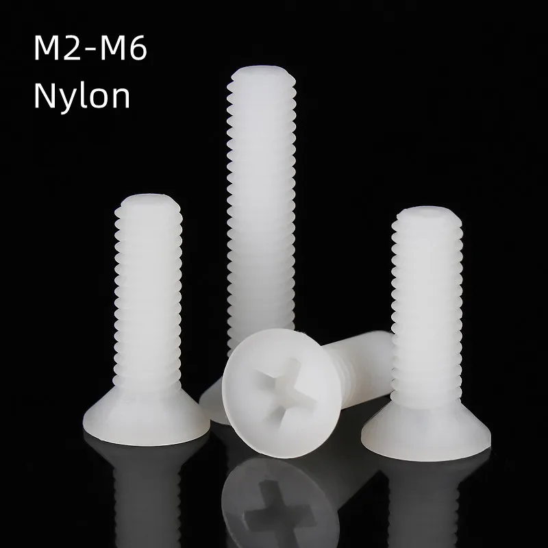 

M2 M2.5 M3 M4 M5 M6 M8 White Nylon Flat Head Screws, Countersunk Head Cross Bolt Plastic Machine Screws