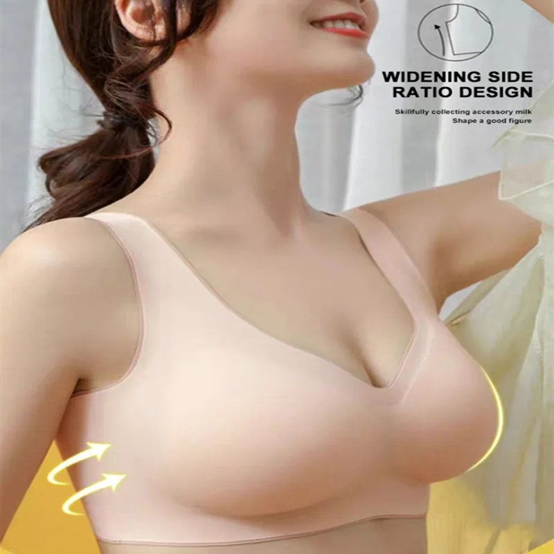 

Sexy Latex Bra Seamless Plus Size Underwear Push Up Deep V Bralette With Pad Women Fitness Yoga Sports Breathable Vest Top Bras