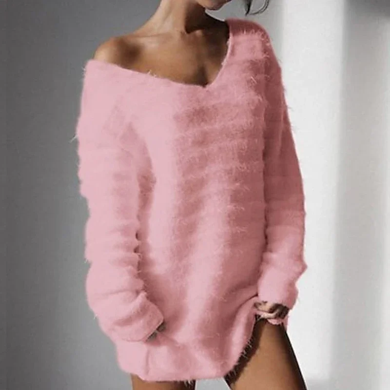 Теплое и элегантное Простое Повседневное свободное женское плюшевое мини-платье