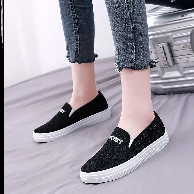 Women Shoes New Summer Canvas Shoes Fashion Bling Breathable Slip on Flat Shoes Ladies Spring Casual Loafers Chaussures Femme