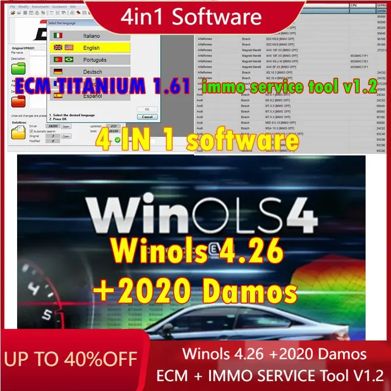 Фото Программное обеспечение 4in1 включает в себя Winols 4.26+2020, Damos+ECM Titanium+IMMO, сервисные инструменты, программное обеспечение для ремонта автомобилей и полные данные Winols. №1