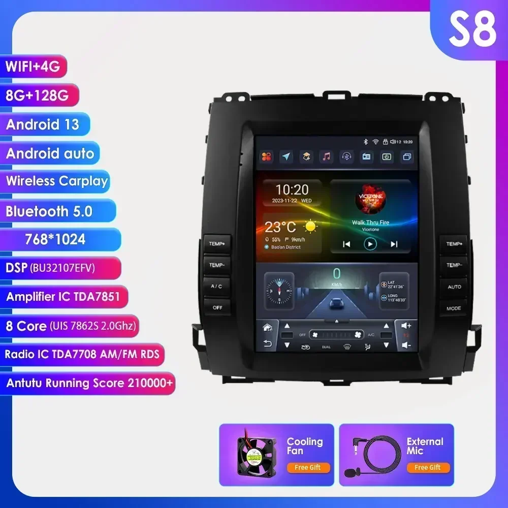 

Android 14 для Prado 120 Lexus GX470 для Toyota Land Cruiser 2002-2009, автомобильное радио, автомобильное мультимедиа, Carplay Auto