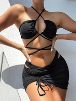 2022 high waist swimwear sexy beach 3 piece bathing suit summer swimsuit mesh skirt woman sling halter micro bikini dropshipping