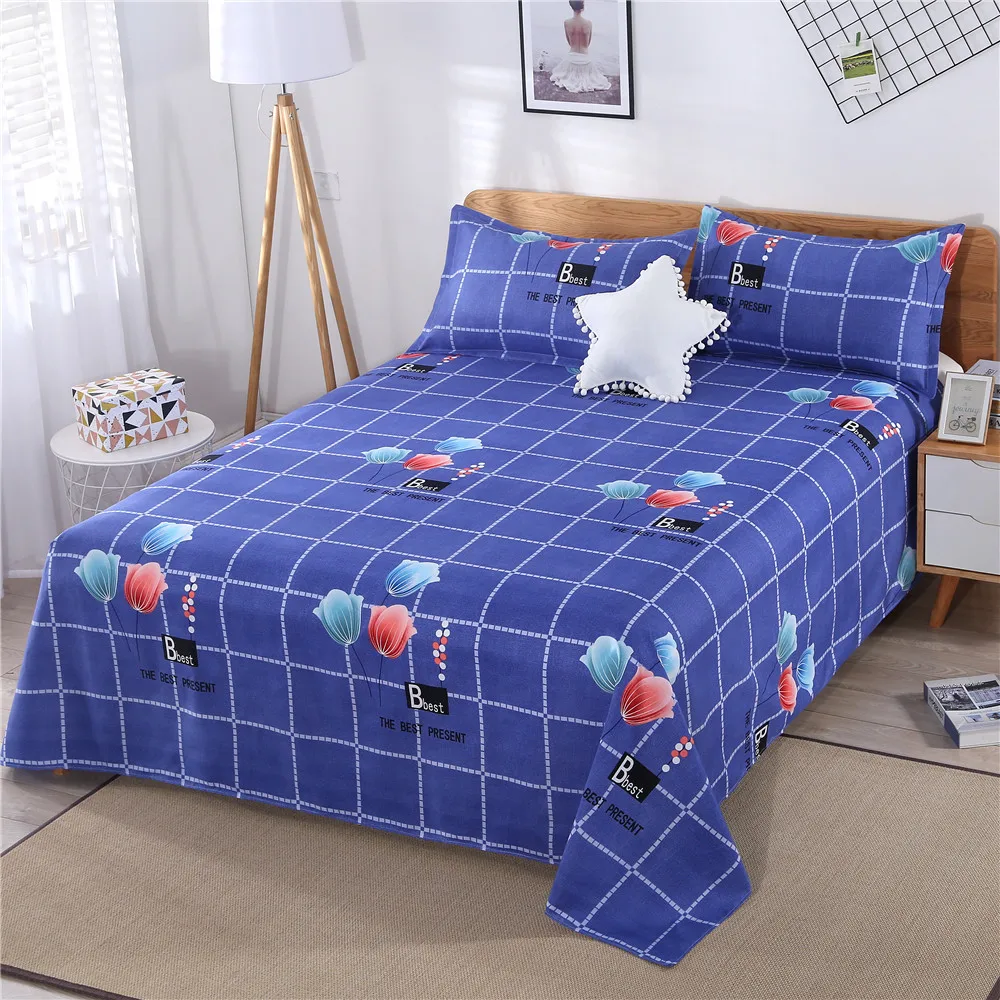 Bed Sheet Home Textile Modern Polyester Cotton Flat Sheets Bed Linens Single Queen King Size Bedspread (Pillowcase Need Order)