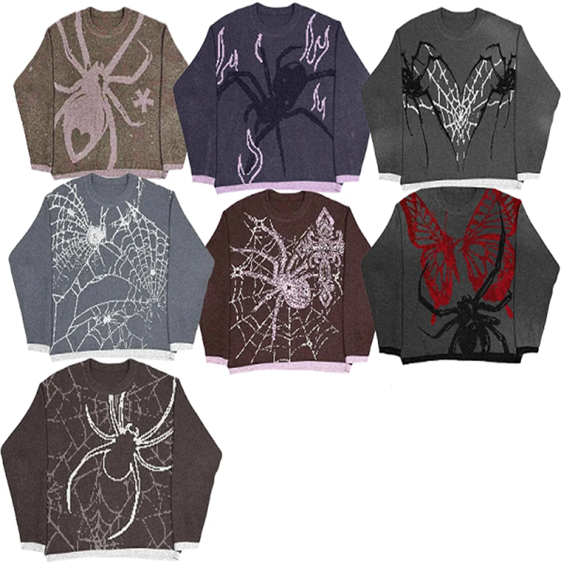 

Men's and Women's Pullover Gothic Rock Hip Hop Casual Spider Web Personalized Sports Sweater Punk Fashion Y2K Sweatshirt