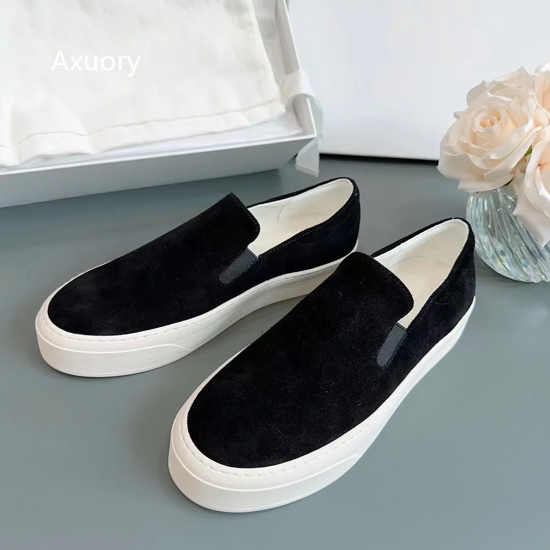 2023 Women's Flat Platform Loafer Shoe Retro Sheep Suede Material Mixed Color Thick Bottom Anti Slip
