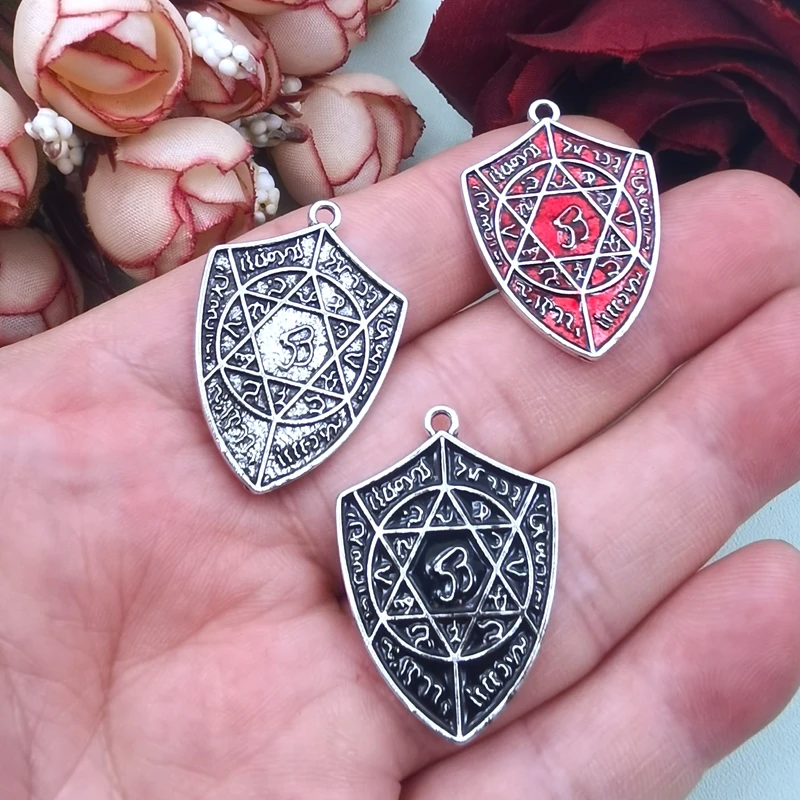 

5 Gothic Heart Enamel Peach Heart Rune Devil Wing Shield Heart Pendant Handicrafts DIY Jewelry Accessories