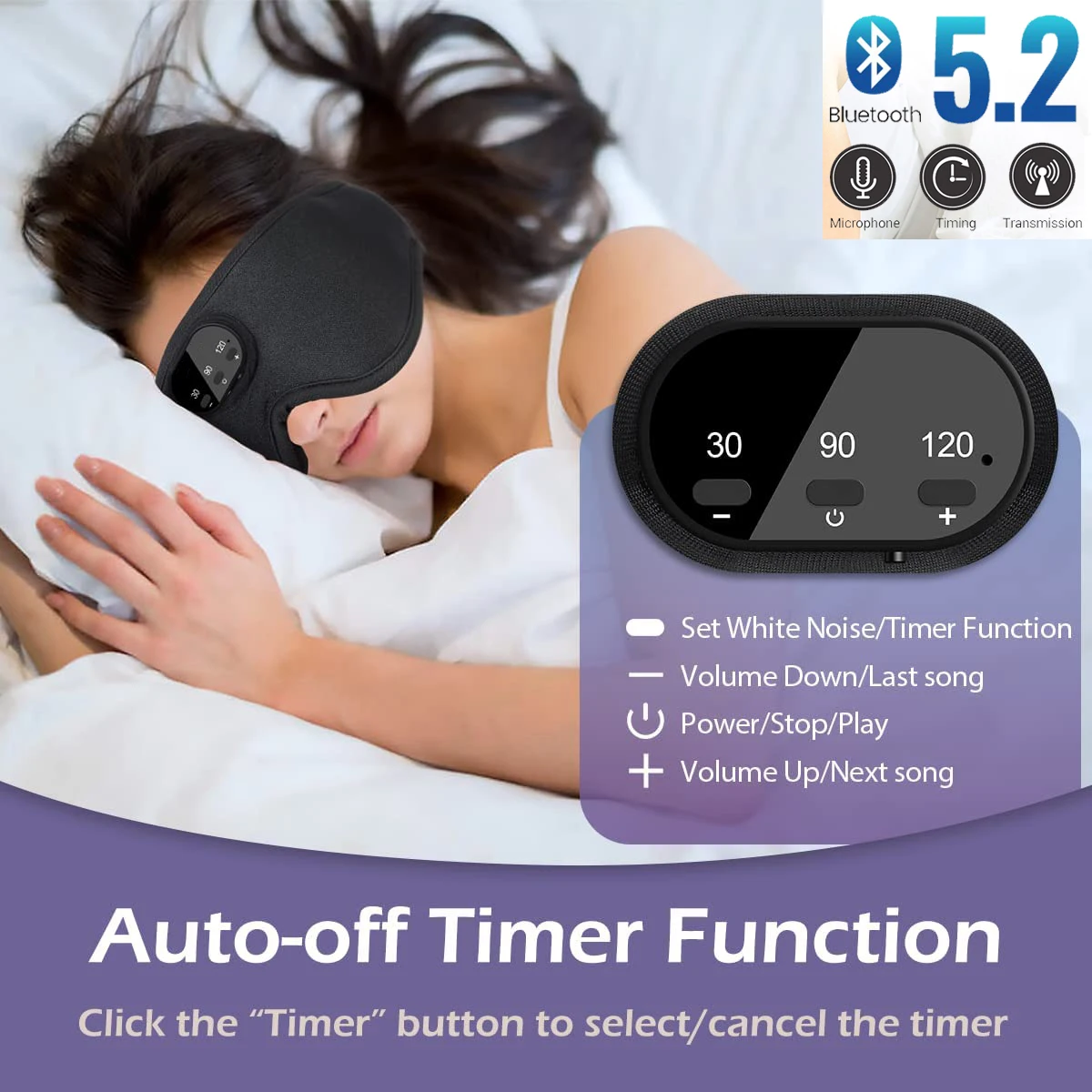 

2023 White Noise Eye Mask 3D Wireless Music Sleep Headphones Breathable Auto Shut Off Ultra-Thin HD Stereo Speaker Bluetooth 5.2