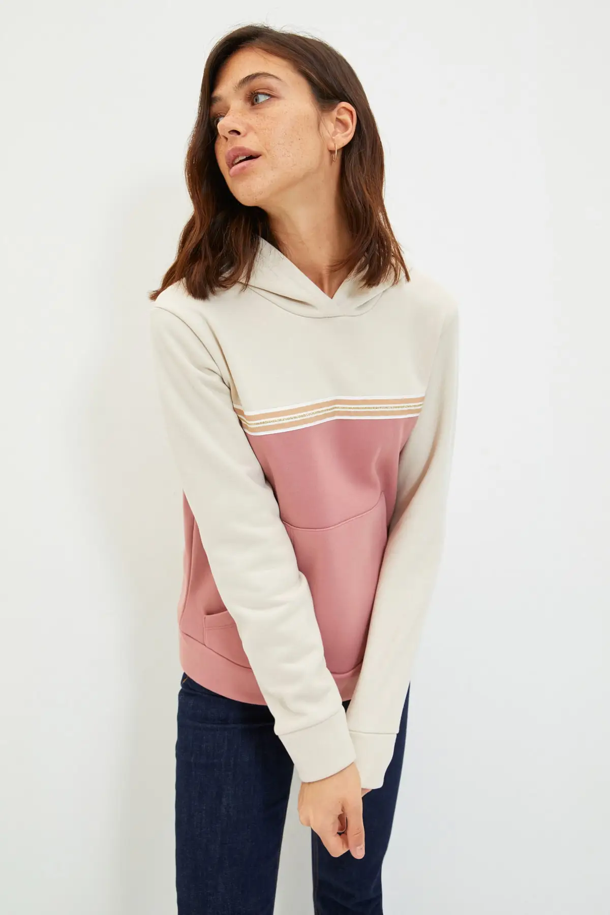 

Trendyol With Color Block Basic Hooded Thick Knitted Sweatshirt TWOAW22SW1615