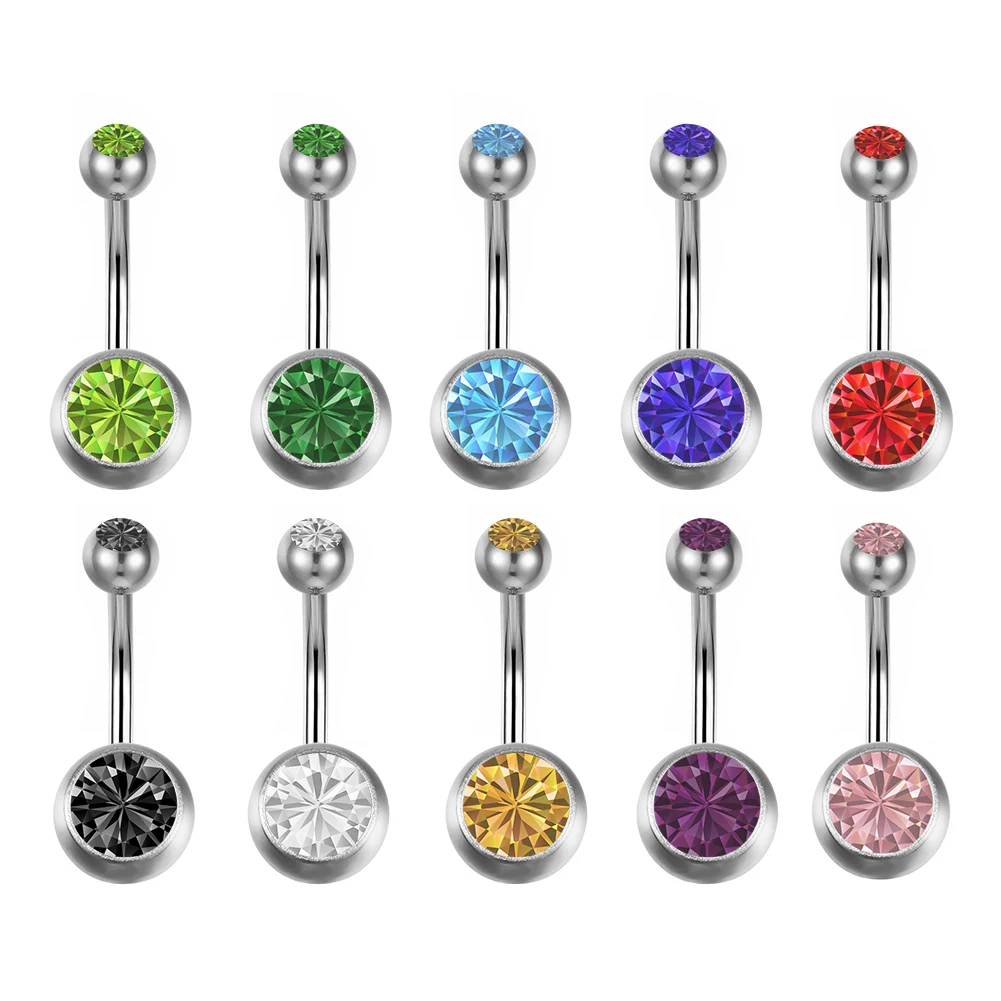 

20pcs/lot Piercing Navel Surgical Steel Single Crystal Rhinestone Belly Button Rings Navel Piercing Ombligo 5/8mm Ball Nombril