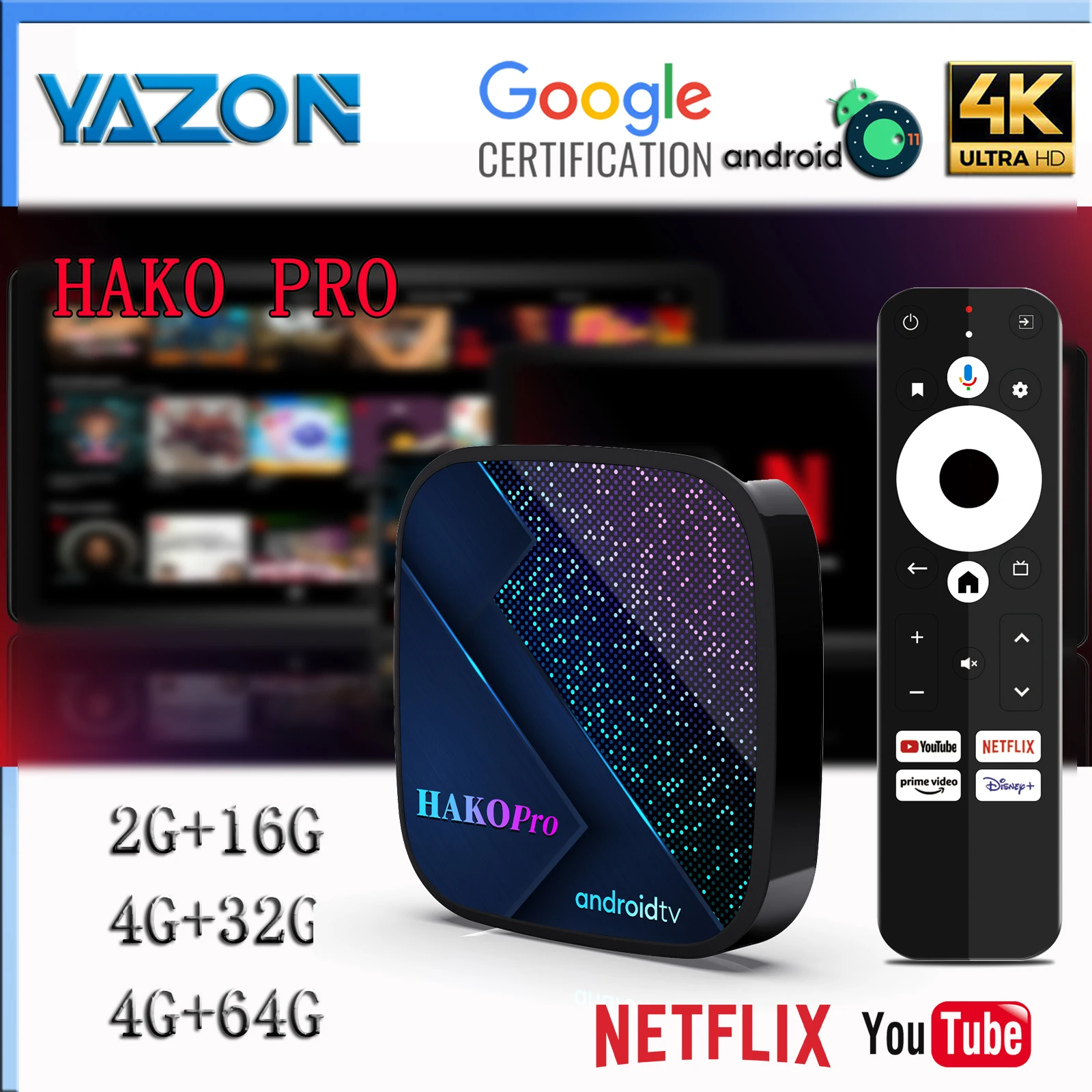 

ТВ-приставка Hako Pro на Android 2023, Amlogic S905Y4 2/4G DDR4 Ethernet HDR Google Cetified, домашний медиаплеер 4K, ТВ-приставка