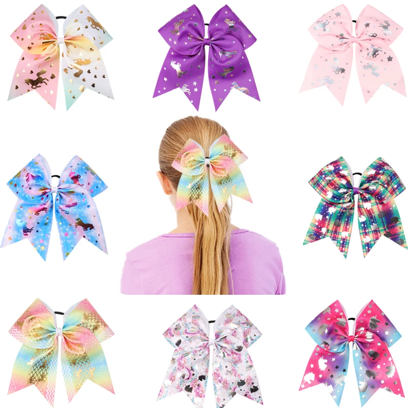 

1PCS 7" Large Cheer Bows Print Elastic Band Handmade Hair Rope for School College Girls Teens Headwear Hair Accessories