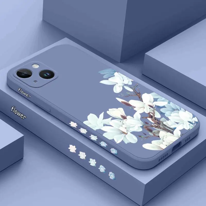 

Magnolia Flower Silicone Phone Case For iPhone 14 13 12 11 Plus Pro Max Mini X XR XS 8 7 6 6S Plus Cover