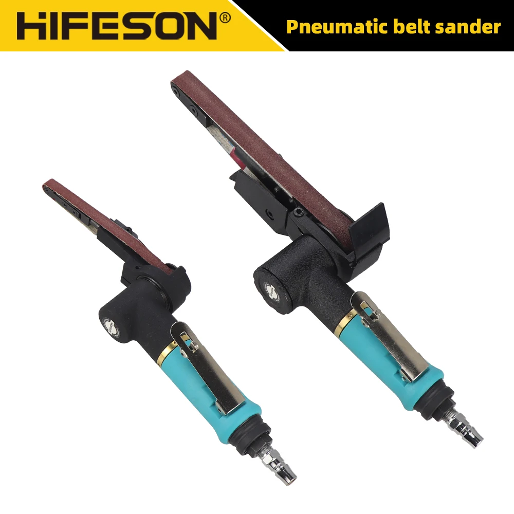 HIFESON 10mm 20mm Pneumatic Belt Grinder Air Belt Sander Air Angle Grinding Machine with Sanding Belts 90 Degree Bend